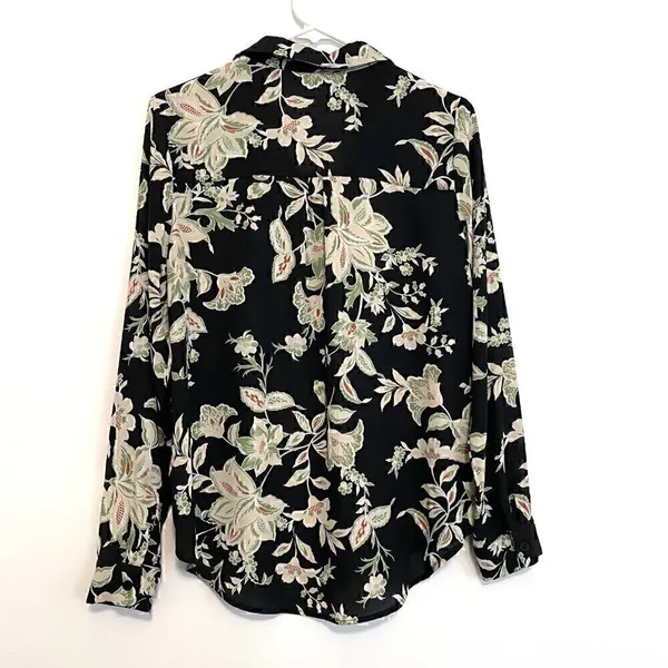 MAURICES Atwood Pleated Floral Blouse Black Cream Beige Long Sleeve Work Office - Image 10
