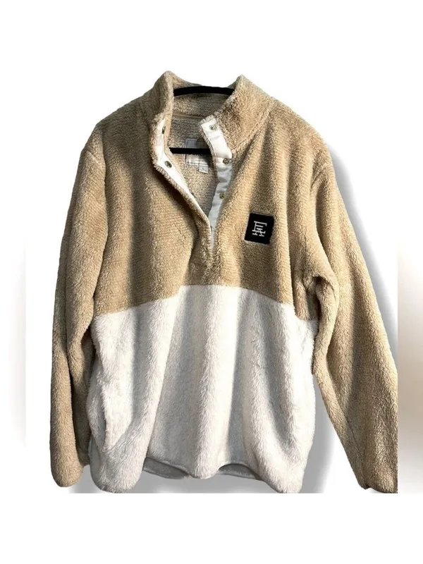 Fleece Pullover Camel and Cream Women's Size Large - Image 4