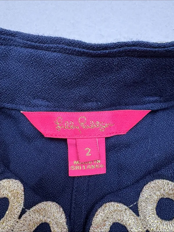 Lilly Pulitzer size 2 Navy Sleeveless Shift Dress xs Gold Decorative Placket - Image 3