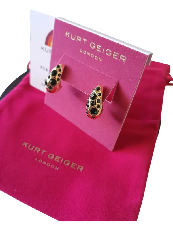 Kurt Geiger Gold Green Pave CZ Dome Hoop Earrings - Image 5