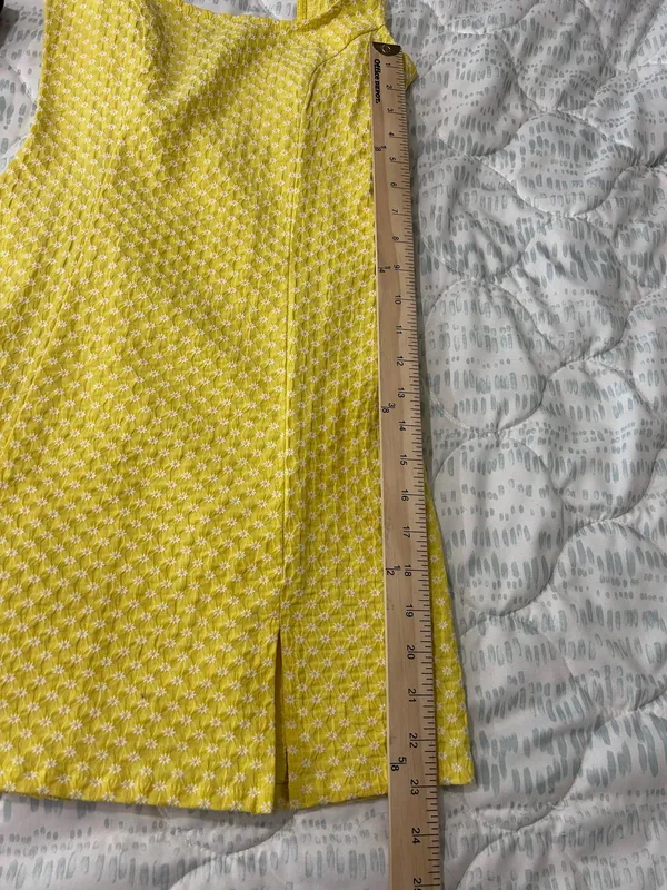 Urban Outfitters Yellow White Floral Textured Square Neck Mini Dress XS - Image 7