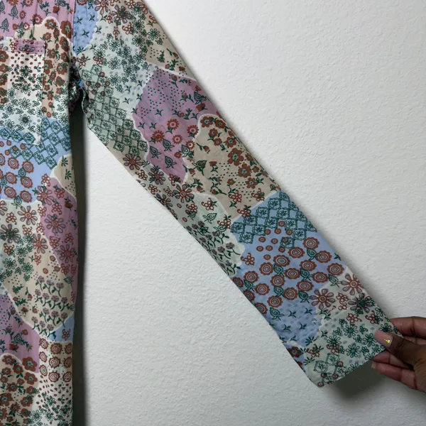 Roller Rabbit Women Cotton Silk Shirt Dress S‎ Multi Patchwork Floral Artsy Boho - Image 4