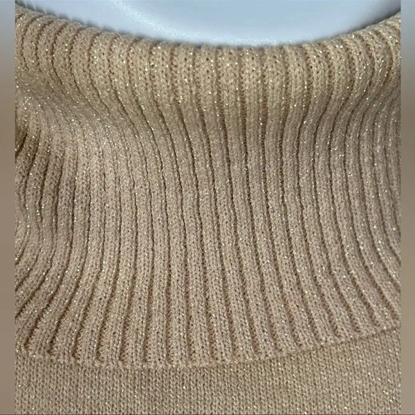 New York & Company Pink Rose Gold Glitter Turtleneck Sweater Small Y2K Fitted - Image 9