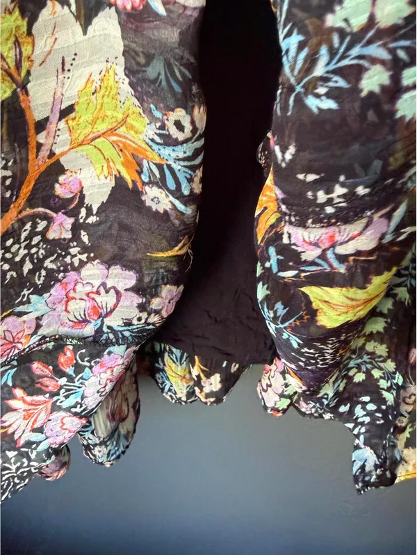 Free People Black Floral Long Sleeve Mini Dress with Tie Details - Image 6