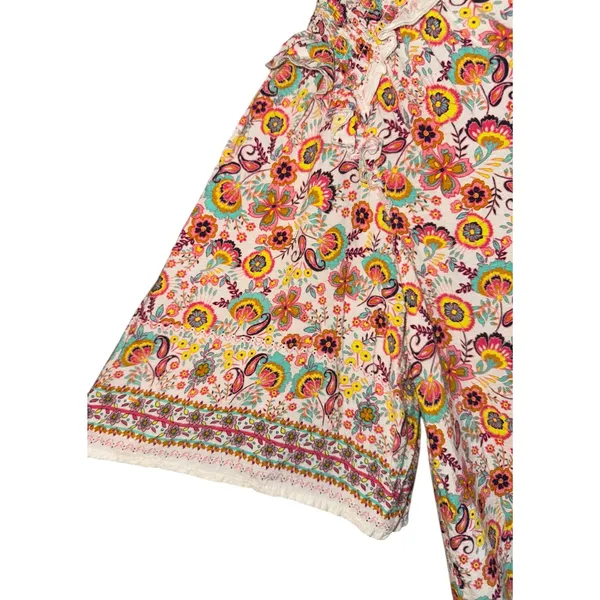 Democracy Boho Hippie Smocked Top Women's Large Floral Ruffle Vacation‎ Beach - Image 4