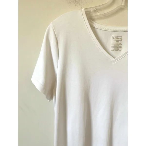 L.L. Bean Supina Cotton V-Neck Basic Short Sleeve T-Shirt White Large Petite - Image 2