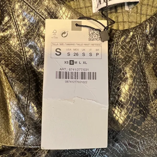 1063 |‎ NWT Zara Faux Leather Snakeskin Cutout Bustier Crop Top Green Womens S - Image 6