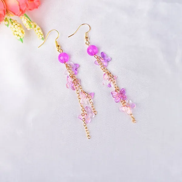 Purple Butterfly Dangle Drop Earrings for Women,Long Tassel Butterfly Earrings - Image 3
