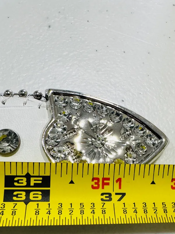 White Rhinestone Belt Studded Western Silver Buckle Cross Detail - Image 12