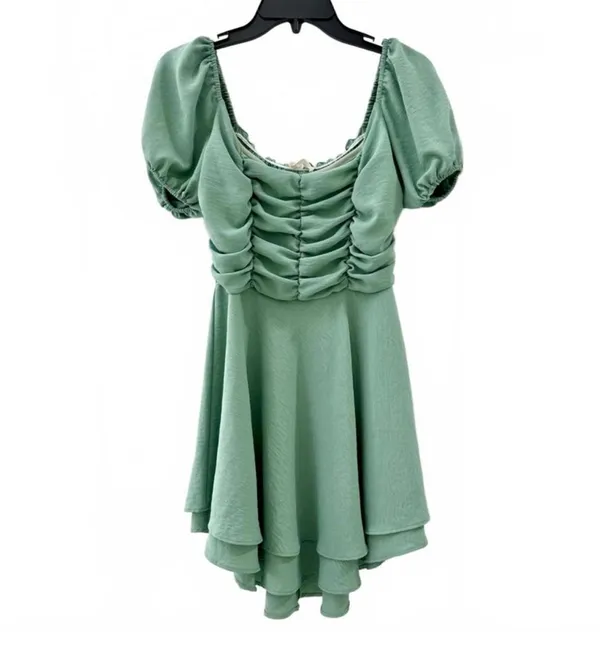 Altard State Sage Green Puff Sleeve Mini Dress - Image 2