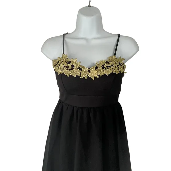 Trac Size XS Black Gold Mini Dress Whimisgoth Chiffon‎ Fairy Grunge HOCO - Image 2