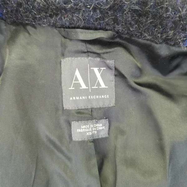 Armani Exchange AX Coat Women's XS Oversized Blue‎ Black Plaid Wool Blend Jacket - Image 8