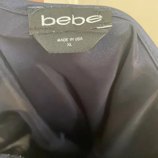 Y2K Bebe Slip Dress XL Navy Blue Cowl Neck Satin Midi Cocktail - Image 3