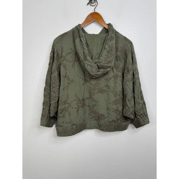 Saturday Sunday Anthropologie Green Floral Embroidered‎ Zip Up Hoodie Large - Image 2
