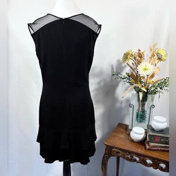 Sandro Paris Black Mesh Shoulder Tiered Ruffle Hem Mini Dress Sz 3 / L 💛 - Image 7