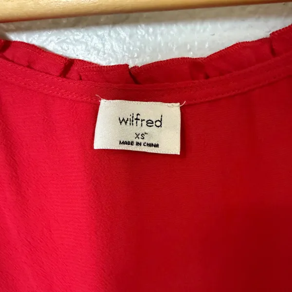 Wilfred Red Ruffle Wrap Peplum Blouse Short Sleeve V Neck‎ XS - Image 3