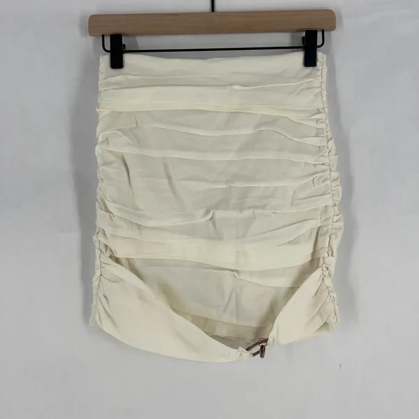 Zara Mini Skirt Womens Small Off White Stretch Ruched Everyday Wear Classic‎ - Image 2