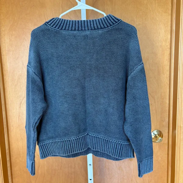 American Eagle‎ Outfitters Blue V-Neck Cotton Sweater Knit Top - Image 2