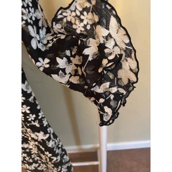 Karl Lagerfeld Paris‎ Women Black White Floral Lace Ruffle Sleeve Dress Size 8 - Image 3