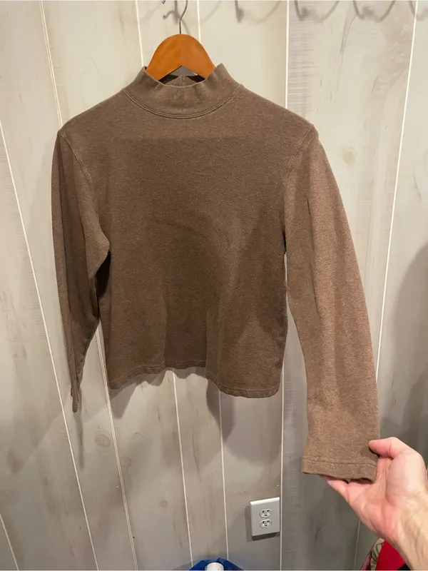 Cute 90s clssic nutmeg brown cotton stretch mock neck top normcore basics - Image 2
