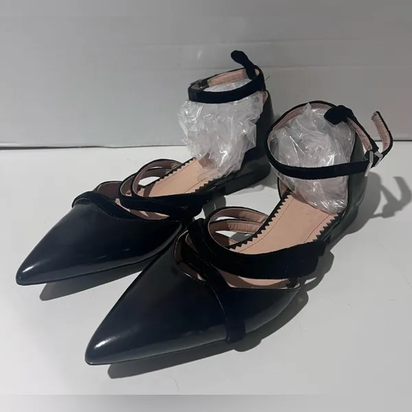 INCH2 Leather Strappy Pointed Toe Velvet Strap Ballet Flats EU Size 36‎ (US 5.5) - Image 6
