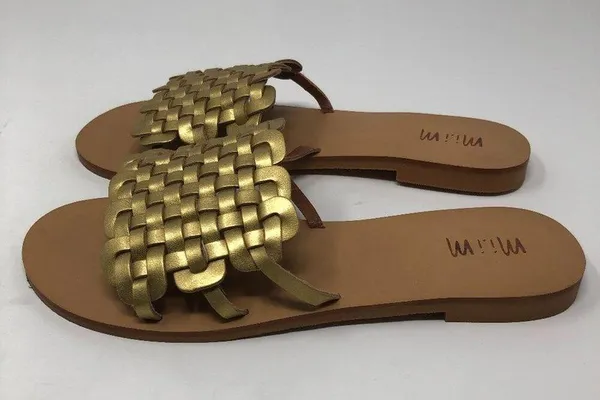 Mi.iM Cross-Hatch Golden Slip On Sandals Size 8 Slides Party Night Out Summer - Image 7