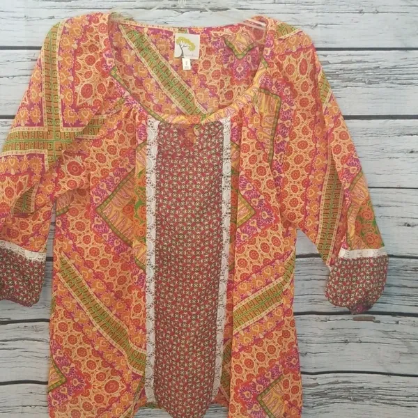 NWOT Anthropologie Fig and flower bohemian top Lg - Image 2
