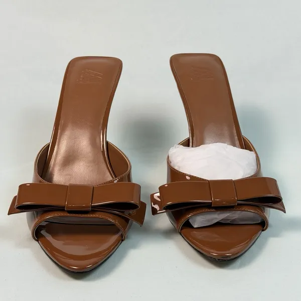 AAJ By Aminah Size-10M Womens Giselle Tan Bow Mule Dress Sandals‎ - Image 10