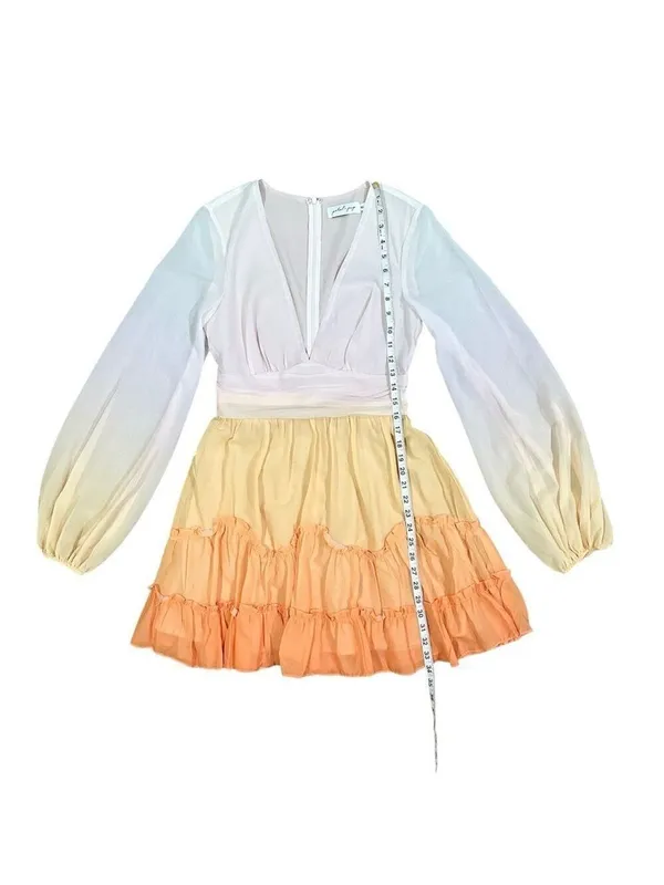 Petal + Pup Ombre Ruffle Tiered Long Sleeve Deep V-Neck Dress Orange Size Medium - Image 12