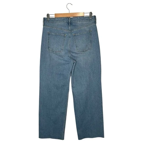 New Old Jeans Navy Womens 10 Extra High Rise Sky Hi Wide Leg Raw Hem Light Blue - Image 2