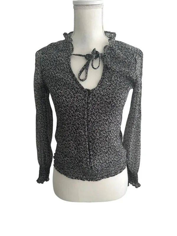 ABERCROMBIE & FITCH Black Floral Long Sleeve Top Size XS - Image 7
