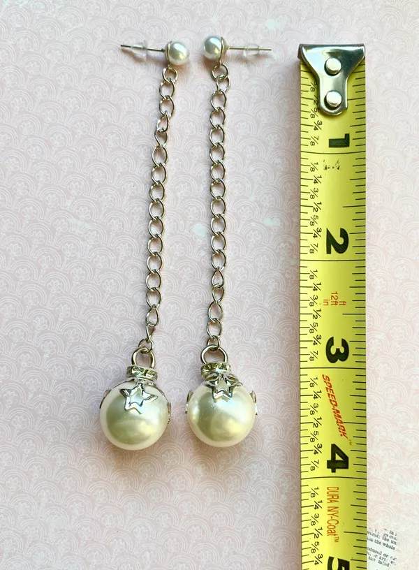 Handmade Kawaii star pearl long chain dangle earrings 🥰🌹 - Image 3