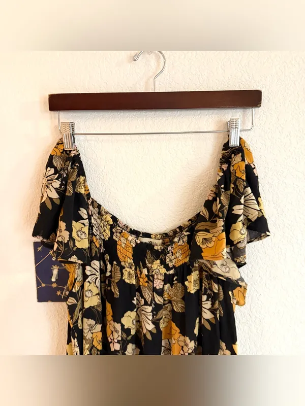 Natural Life Womens Dress Black Yellow Floral Flutter Sleeve Size Large - Image 4