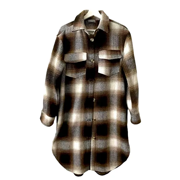 New Sweet Lovely by Jen Long Button Up Plaid Shacket M Brown Size M - Image 6