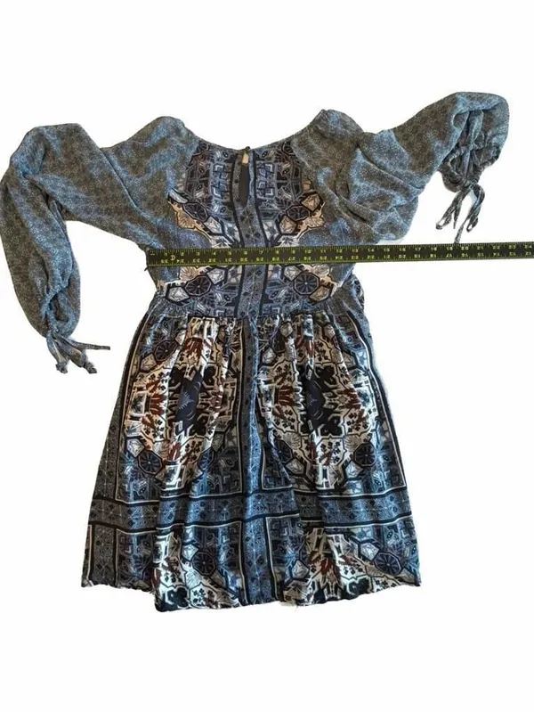 Free People Oksana Printed Boho Mini Dress Marine Combo - Image 4