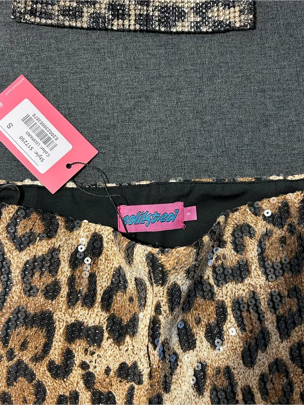 Edikted Gold and Black Leopard Sequin mini shorts with Matching Headband - Image 3