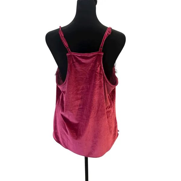 Whimsigoth Coquette Velvet Lace‎ Trim Cami Tank Top Womens L Pink Gothic - Image 5
