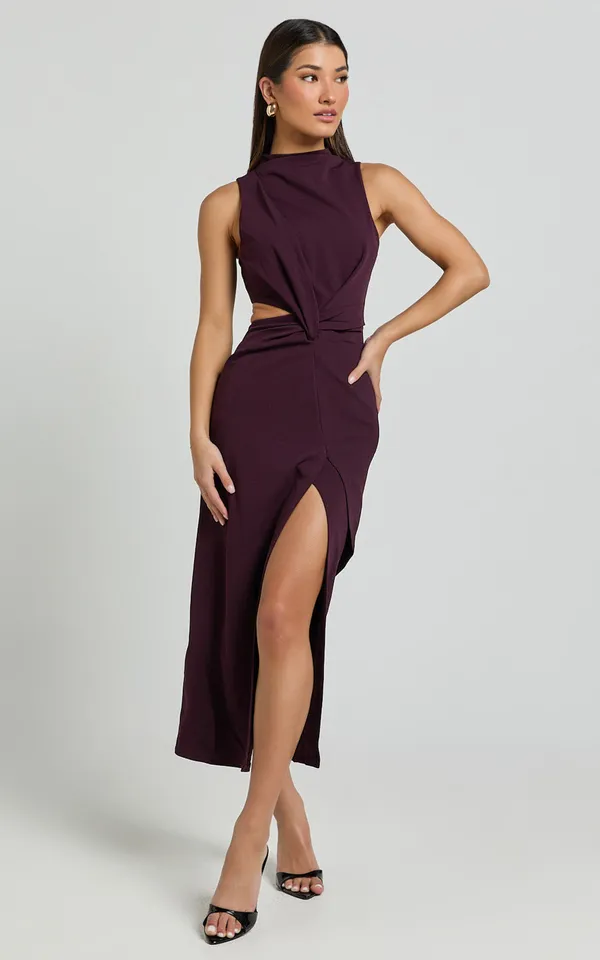New Showpo Midi Dress Front Twist Cut Out Thigh Split Dress Size XS MSRP $99 - Image 4