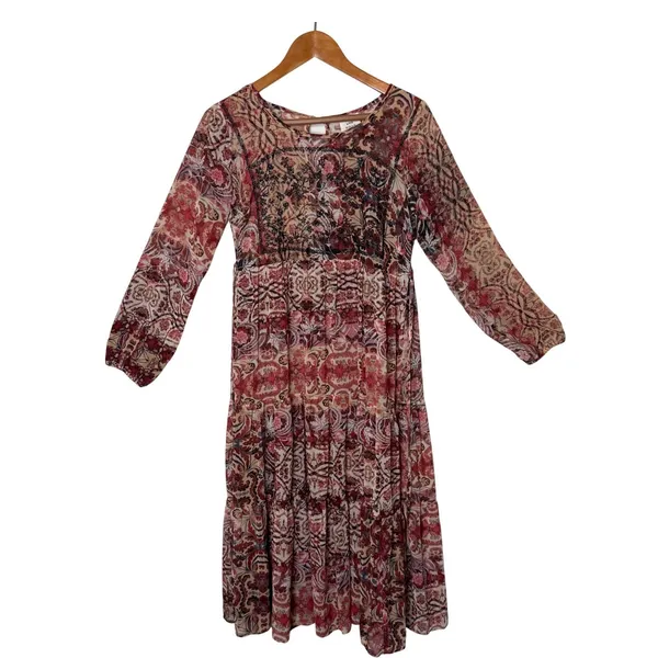 Knox Rose Embroidered Sheer Tiered Maxi Dress M Flowy Folk Floral Cottagecore - Image 4