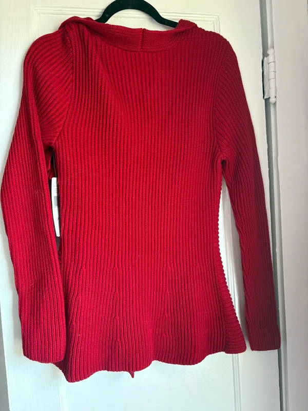 NWT Lauren Ralph Lauren Red Ribbed Cotton Cardigan Petite Large Button Front - Image 4