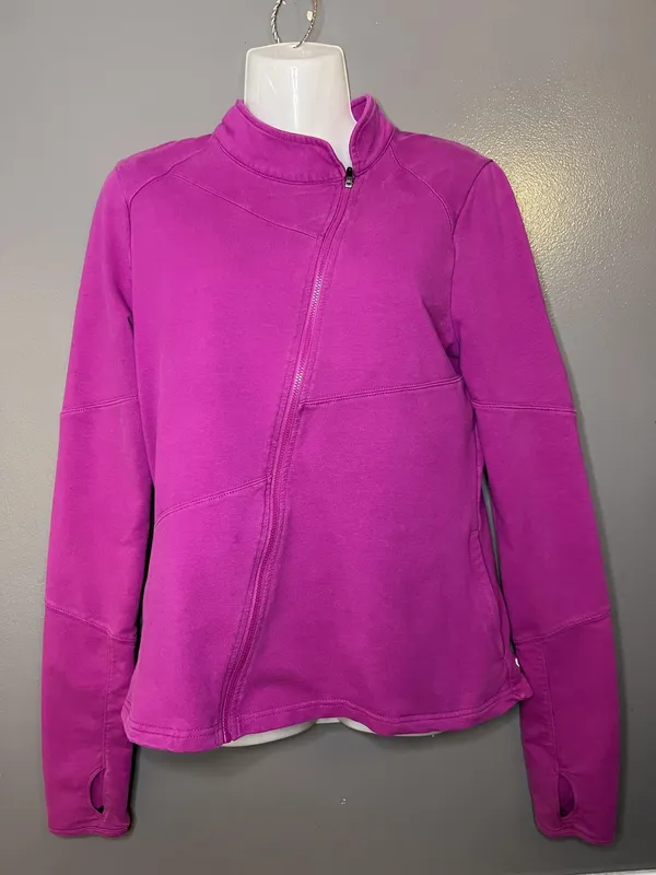 Fabletics Jacket Womens Small Pink Asymmetrical Full Zip Fleece Thumbholes - Image 2