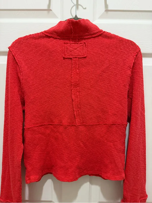 Free People We The Free Midnight Half Zip Ribbed Pullover Coral Red M Boho - Image 8