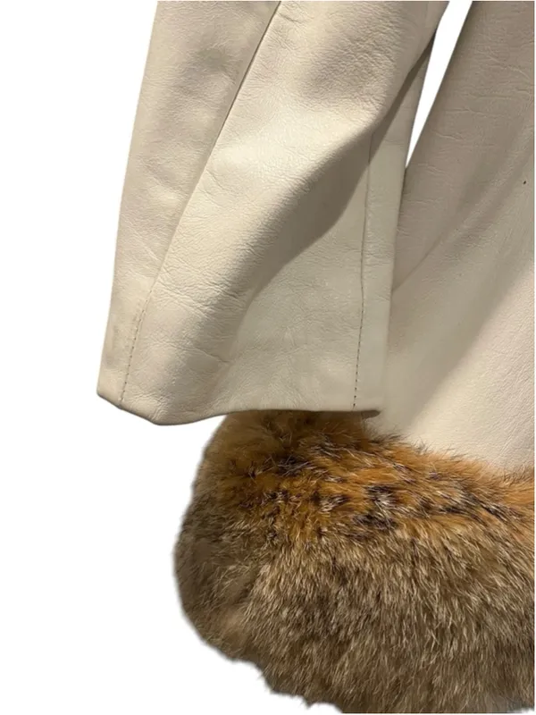 Rare Vintage 70s Back Street White Leather Penny Lane Coat Real Fur Trim Size 8 - Image 13