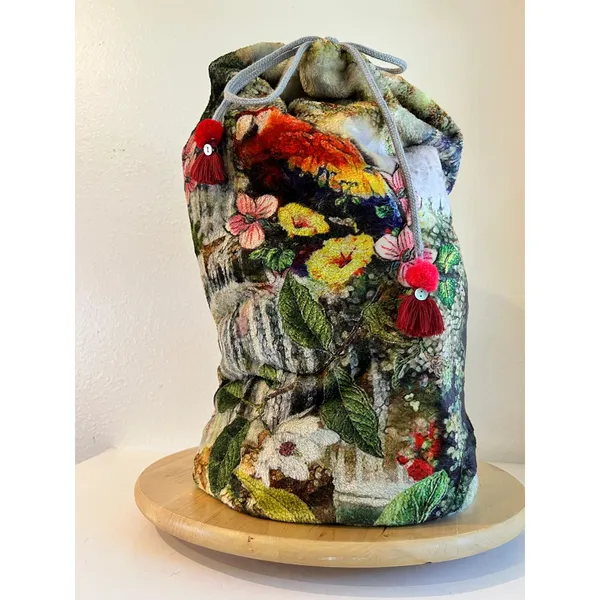 Johnny Was Cozy Plush Drawstring Bucket Sling Bag Large Tropical Parrot Jungle - Image 15