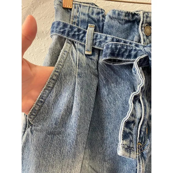 Abercrombie & Fitch Blue Denim Mom Belted Waist Cotton Jeans Womens Size 27/4R - Image 4