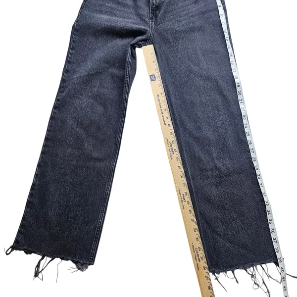 Abercrombie & Fitch 90s Relaxed High Rise Jeans Size 27 4 Washed Black Raw Hem - Image 8