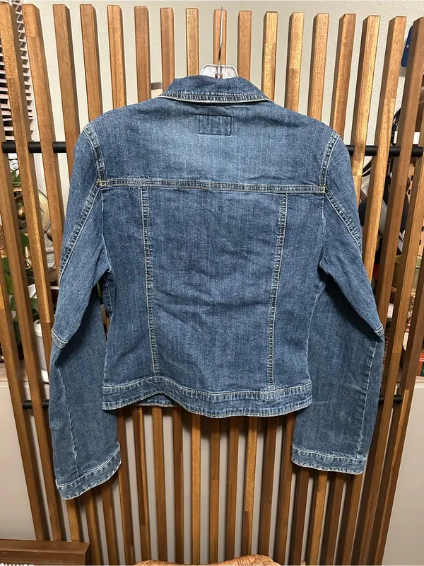Blue Asphalt Vintage Denim Jacket Large Embroidered Flower Plaid Trim Y2K Cut - Image 10