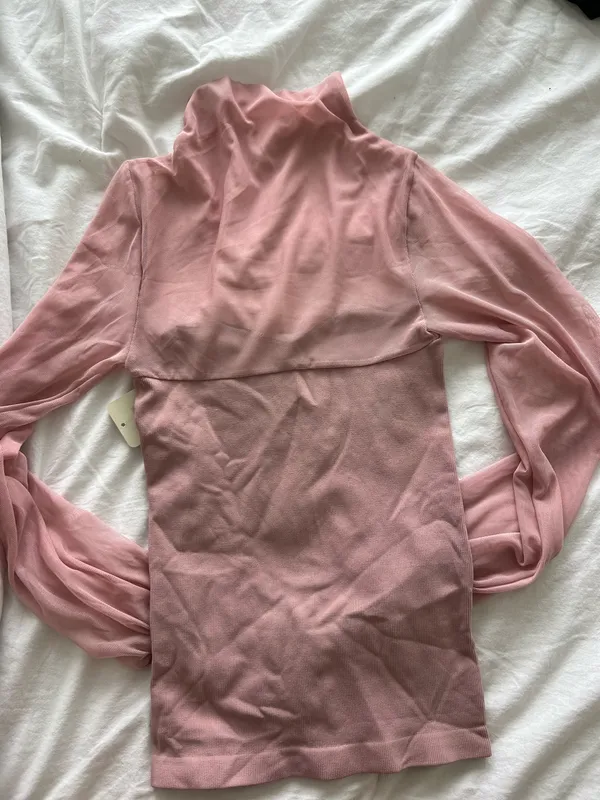 Free People Pink Sheer-Sleeve Mock Neck Top - Image 3