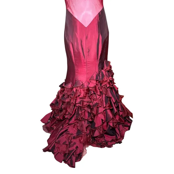 Tiffany Designs Burgundy Beaded Ruffle Mermaid Formal Gown Size 10 - Image 2