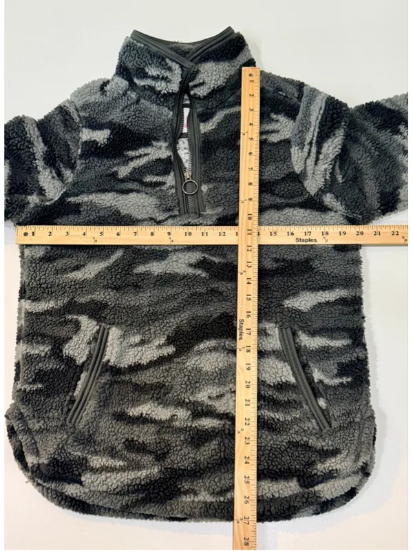 Cozy Sherpa Gray Black Camo Quarter Zip Fleece Pullover Women’s M h - Image 5